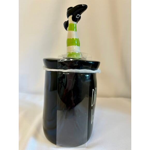 Rae Dunn Mug DRINK UP WITCHES With Witch Legs Topper Black/Green Cup Halloween - Picture 5 of 6